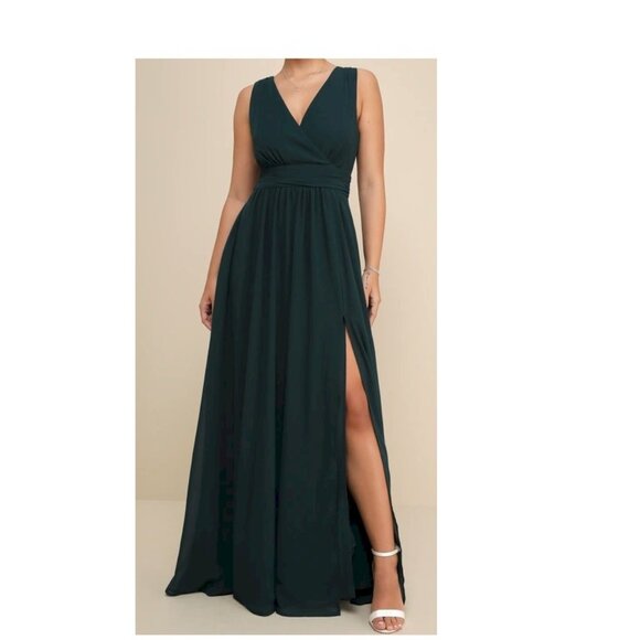 Lulus Thoughts of Hue Emerald Green Surplice Maxi Dress Small New with Tags NWT - Picture 2 of 7